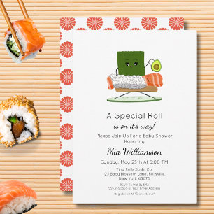 Kawaii-Baby-Party: Sushi- und Lachsrollen-Thema Einladung
