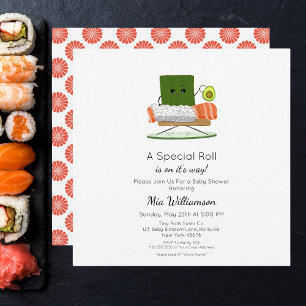 Kawaii-Baby-Party: Sushi- und Lachsrollen-Thema Einladung