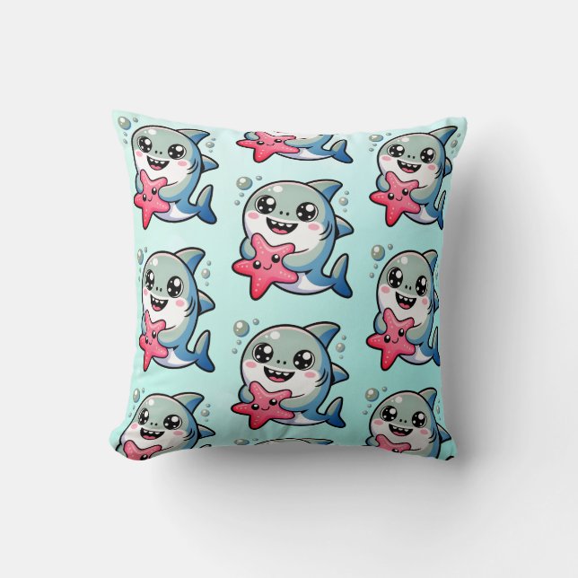 Kawaii Baby Shark & Starfish Ocean Kinderzimmer De Kissen (Vorderseite)