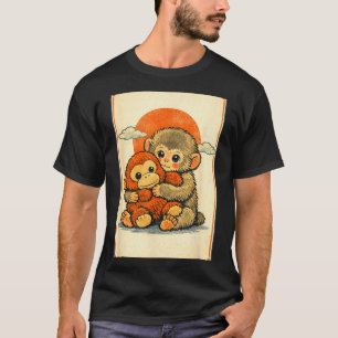 Kawaii-Babyäffchen süßer japanischer Makake Ukiyo- T-Shirt