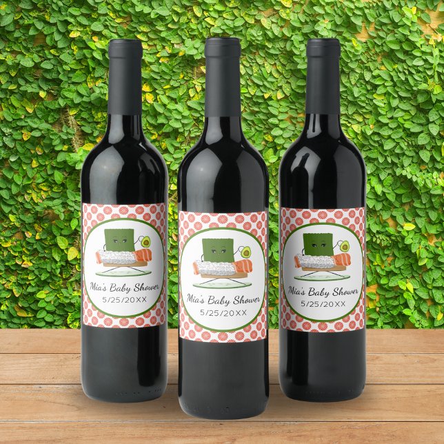 Kawaii Babydusche: Sushi und Salmon Roll Thema Weinetikett (Von Creator hochgeladen)