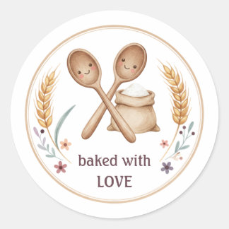 Kawaii Baked With Love Bakery Label | Cute Baking Runder Aufkleber