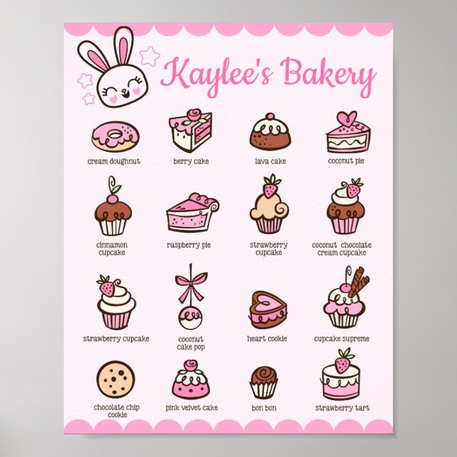Kawaii Bakery Menü mit Ihrem Namen Poster (Vorne)