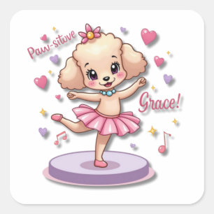Kawaii Ballet Poodle mit einem kühnen Tutu Quadratischer Aufkleber