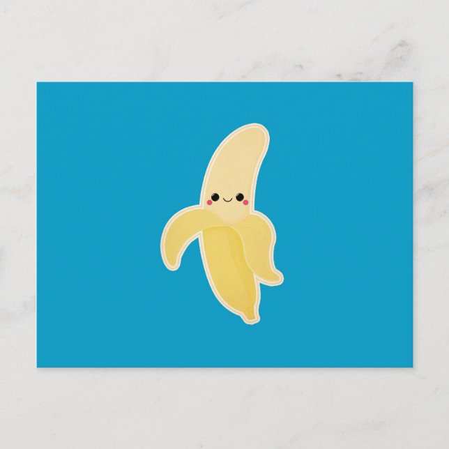Kawaii Banana auf Blue Postkarte (Vorderseite)