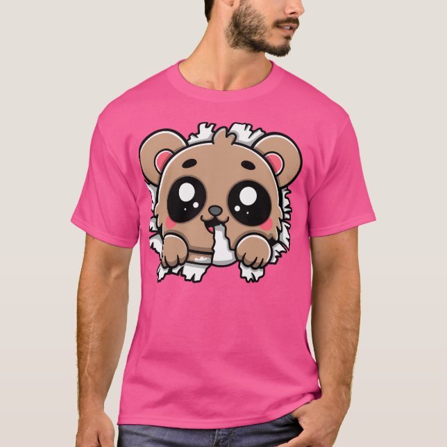 Kawaii-Bär kaut durch T-Shirt (Vorderseite)