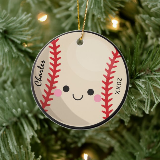 Kawaii Baseball Softball Kids Personalisiert Sport Keramik Ornament (Baum)