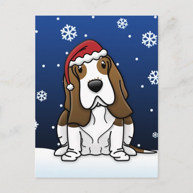 Kawaii Basset Hound Weihnachtspostkarte Feiertagspostkarte (Vorderseite)