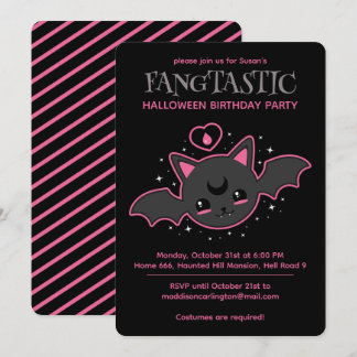 Kawaii Bat Halloween Geburtstagsparty Einladung