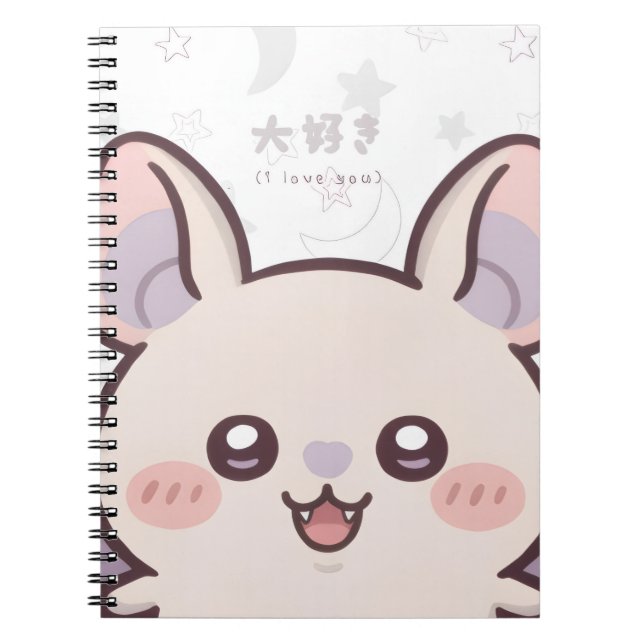 Kawaii Bat Pastel Notebook - "Daisuki" Notizblock (Vorderseite)