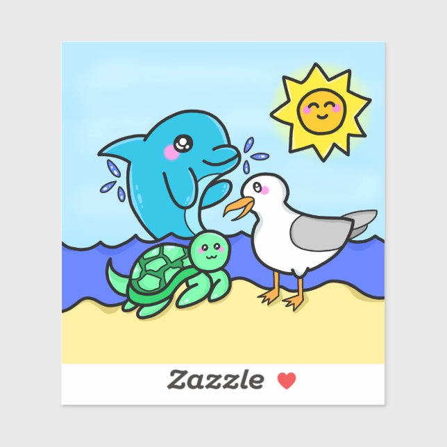 Kawaii Beach Friends Sticker (Blatt)