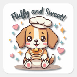 Kawaii Beagle Koch mit Pancakes Quadratischer Aufkleber