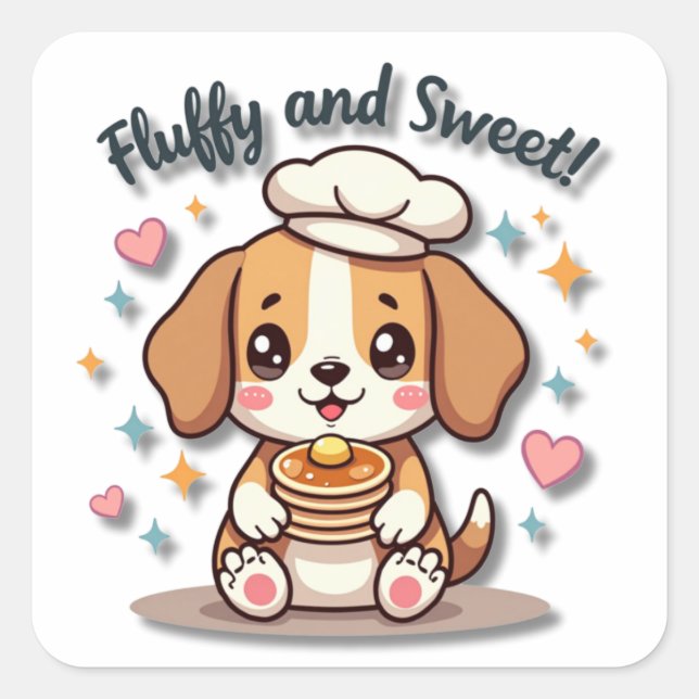 Kawaii Beagle Koch mit Pancakes Quadratischer Aufkleber (Vorderseite)