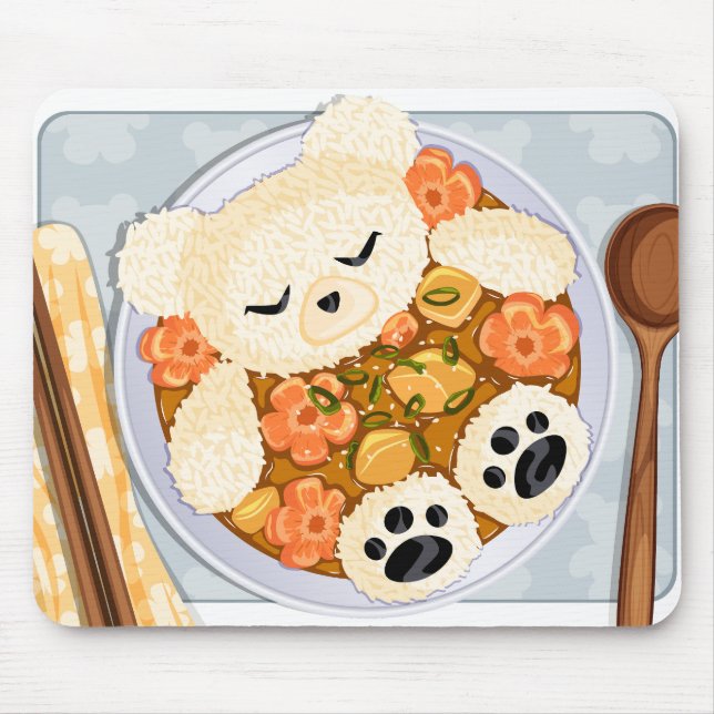 Kawaii Bear Curry Rice Bowl - Anime Niedlich Food  Mousepad (Vorne)