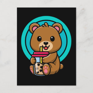 Kawaii Bear Drinking Bubble Tee Lover Postkarte