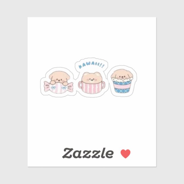 Kawaii Bear Sticker – Cute Pastel Cartoon Vinyl De (Blatt)