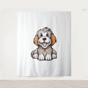 Kawaii Bearded Collie Puppy Wandteppich