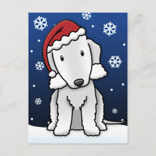 Kawaii Bedlington Terrier Weihnachtspostkarte Feiertagspostkarte