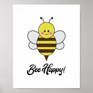 Kawaii Bee Happy Niedlich Pun Bumblebee Honeybee Poster