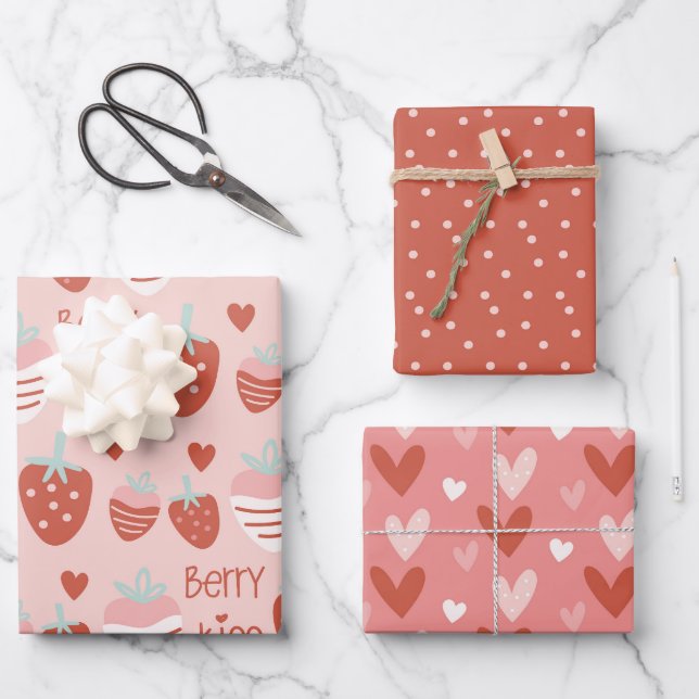 Kawaii Berry Liebe Geschenkpapier Set (Vorderseite)