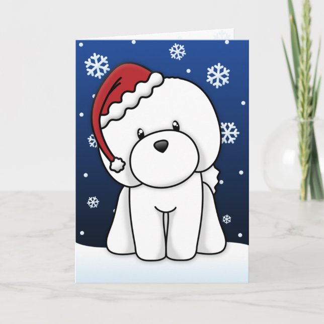 Kawaii Bichon Frise Weihnachtskarte Feiertagskarte (Vorderseite)