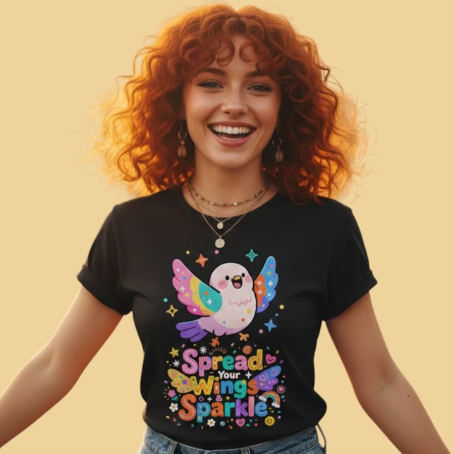 Kawaii Bird Spread Wings Sparkle Quote T-Shirt (Von Creator hochgeladen)