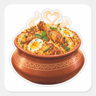 Kawaii Biryani Aufkleber, Süße indische Essen Hand Quadratischer Aufkleber