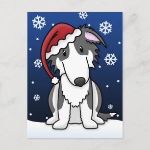 Kawaii Black and White Borzoi Weihnachtskarte Feiertagspostkarte