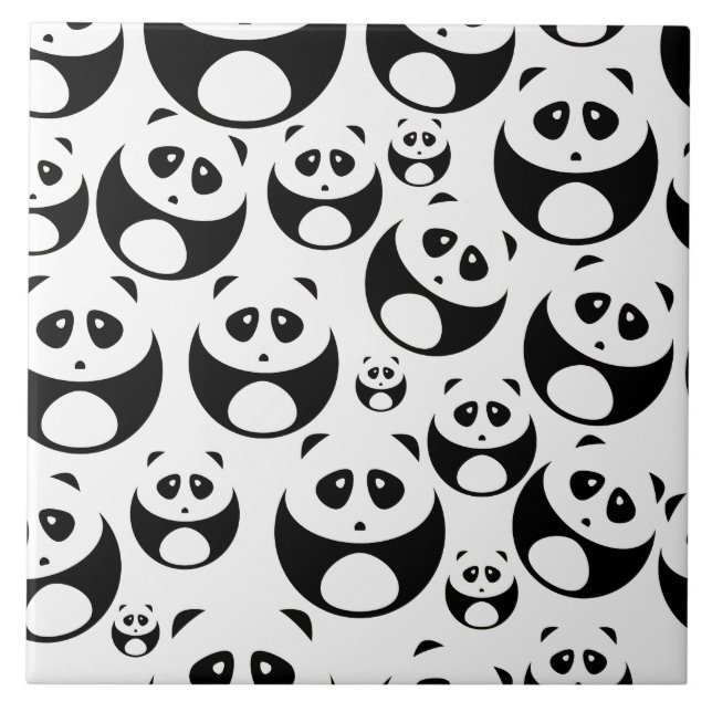 Kawaii Black and White Panda Muster Fliese (Vorderseite)