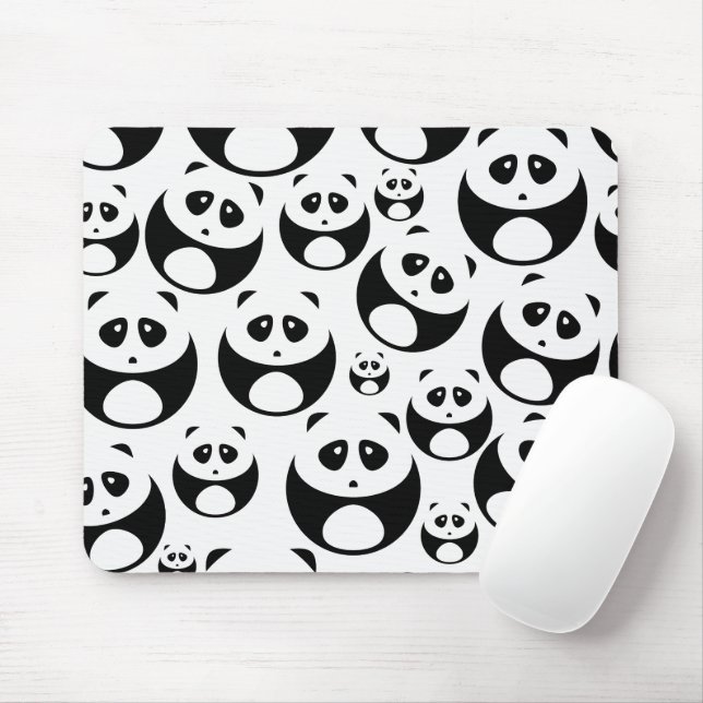 Kawaii Black and White Panda Muster Mousepad (Mit Mouse)