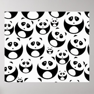Kawaii Black and White Panda Muster Poster