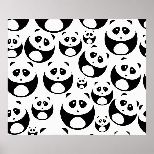 Kawaii Black and White Panda Muster Poster (Vorne)