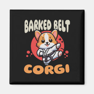 Kawaii Black Belt Corgi Dog Karate Kick Rackelt Magnet