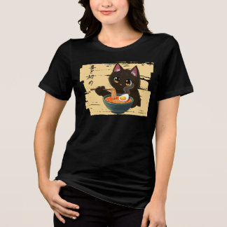 Kawaii Black Cat Eating Ramen – Cute Japanese Food Tri-Blend Shirt