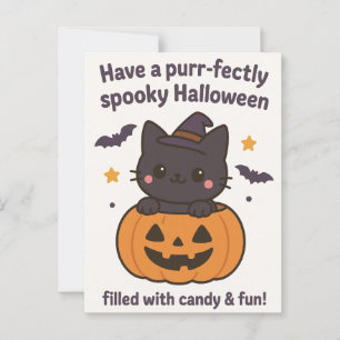 Kawaii Black Cat Halloween Grußkarte Postkarte