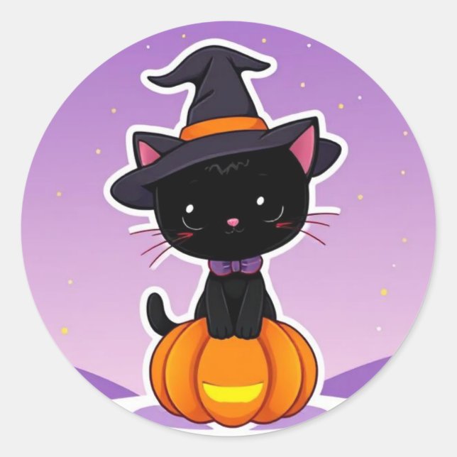 Kawaii Black Cat Pumpkin Halloween Sticker (Vorderseite)