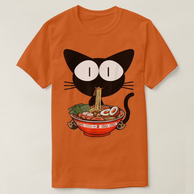 Kawaii Black Cat Ramen Bowl Anime japanische Noodl T-Shirt (Design vorne)