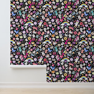 Kawaii Black Doodle Cartoon Kinder Kinderzimmer Tapete