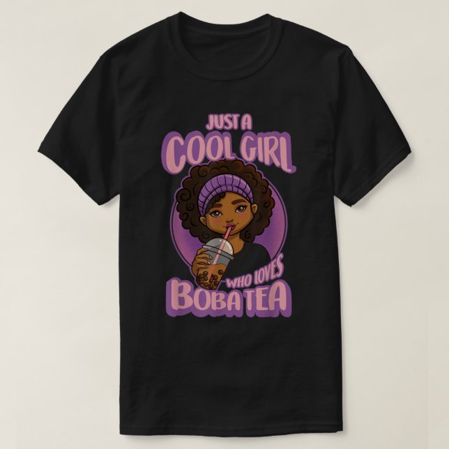 Kawaii Black Girl Anime Boba Tea T-Shirt (Design vorne)