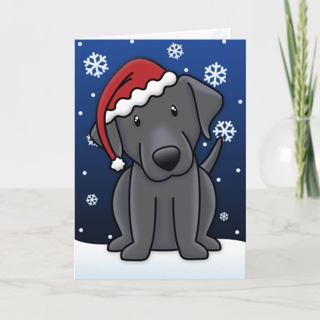 Kawaii Black Lab Weihnachtskarte Feiertagskarte (Vorderseite)