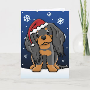 Kawaii Black & Tan Cavalier Spaniel Weihnachtskart Feiertagskarte