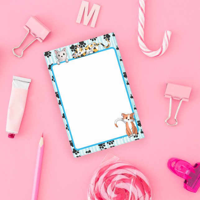 Kawaii Blau mit Pfoten niedliche Kätzchen 4" x 6" Post-it Klebezettel (Von Creator hochgeladen)