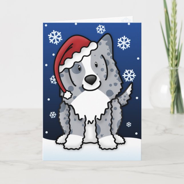 Kawaii blaue Sheltie Weihnachtskarte Feiertagskarte (Vorderseite)