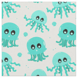 Kawaii-Blaues Oktopus-Niedliches Muster Stoff