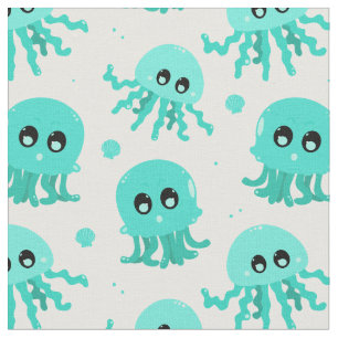 Kawaii-Blaues Oktopus-Niedliches Muster Stoff