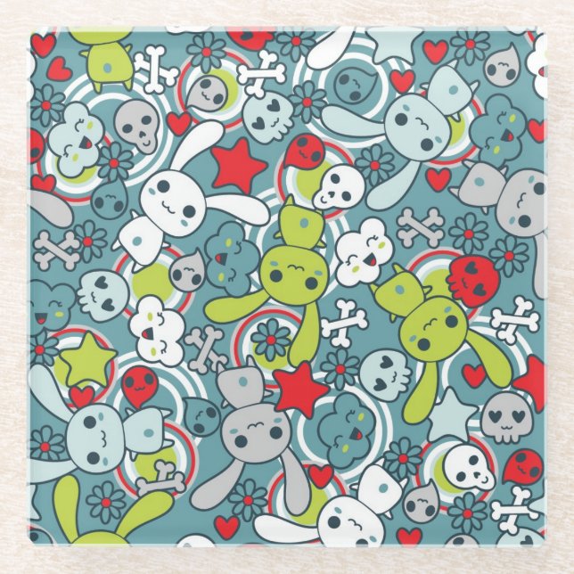 kawaii Blaumuster Glasuntersetzer (Vorderseite)