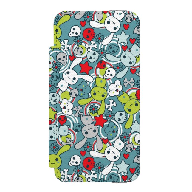 kawaii Blaumuster Incipio iPhone Geldbeutel-Hülle (Folio Vorderseite)