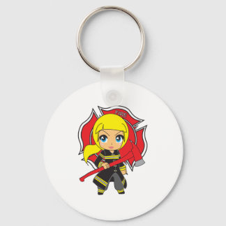Kawaii Blonde Feuerwehrmädchen Schlüsselanhänger