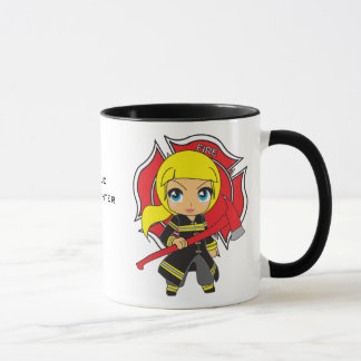 Kawaii blondes Feuerwehrmann-Mädchen Tasse