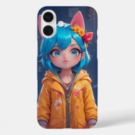 Kawaii Blue-Hair Cat Girl iPhone 16 Plus Hülle
